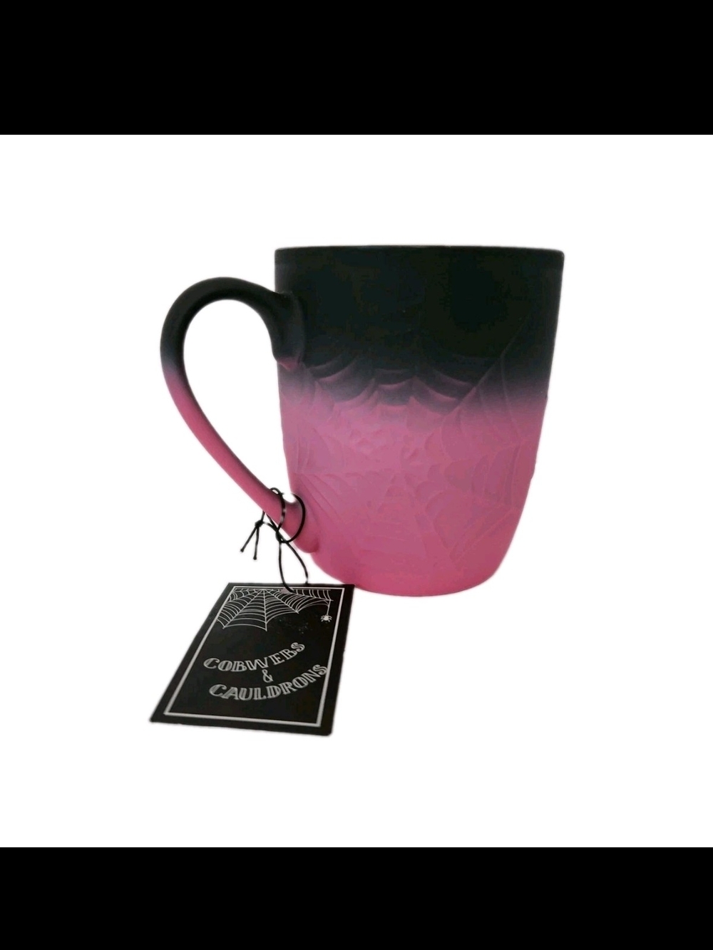 Cobwebs & Cauldrons Soft Touch Pink and Black Ombre Ceramic Mug